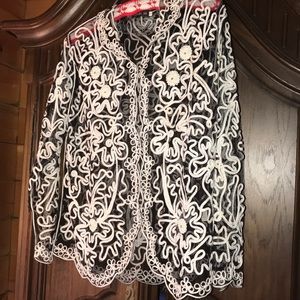 COPY - ModeLia Black White Embroidered Blouse XL